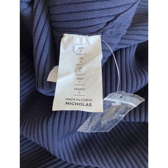 NICHOLAS Jules Rib Knit Cage Ring Hardware Dress Midnight Blue Size Large - Picture 9 of 9